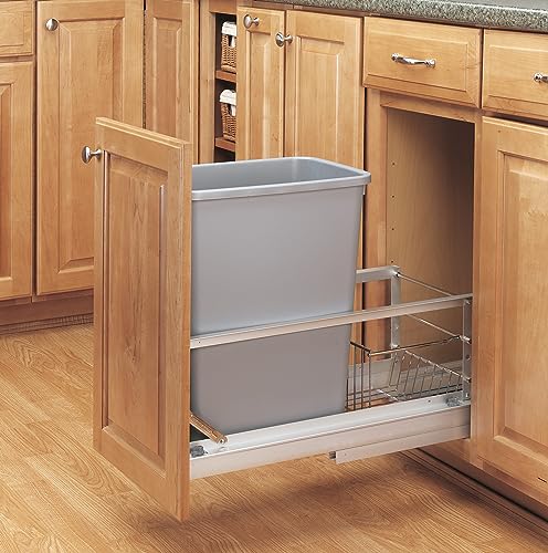 Rev-A-Shelf - 5349-18DM-217 - Double 35 Qt. Pull-Out Brushed Aluminum and Silver Waste Container