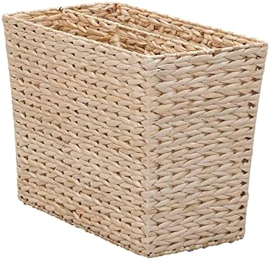 Household Essentials Wicker Magazine Rack, Handwoven Seagrass, Strong Metal Wire Frame, Built-In Handle and Divider, Lightweight, Contemporary, Great for Puzzle Books, Mail and More, Natural