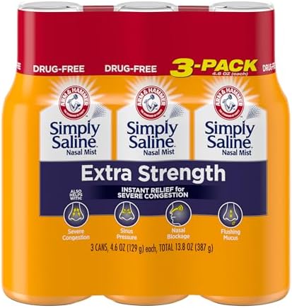 ARM & HAMMER Simply Saline Extra Strength Nasal Mist, 4.6 oz, 3-Pack | Severe Congestion Relief