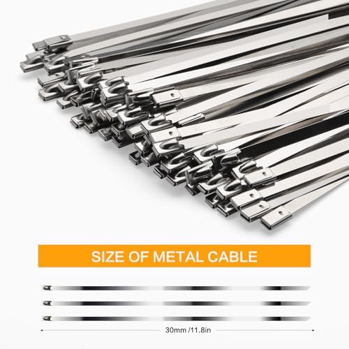 Metal Zip Ties 100 PCS 11.8 Inch 304 Outdoor Stainless Steel Zip Ties | Rust & Corrosion Heat Resistant features Heavy Duty Self-Locking Zip198 lbs