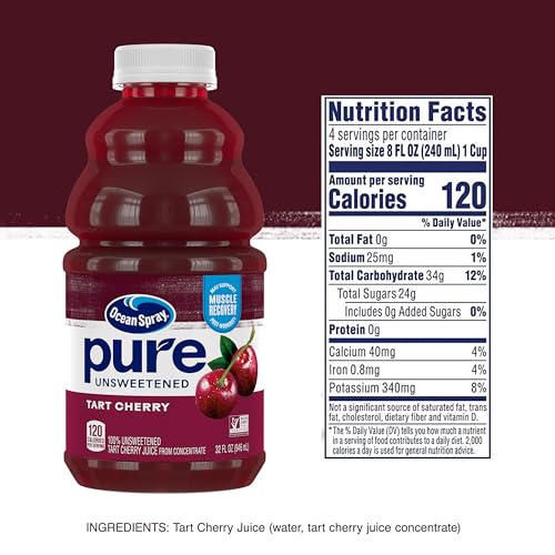Ocean Spray® Pure Unsweetened Tart Cherry, 100% Tart Cherry Juice, 32 Fl Oz Bottle