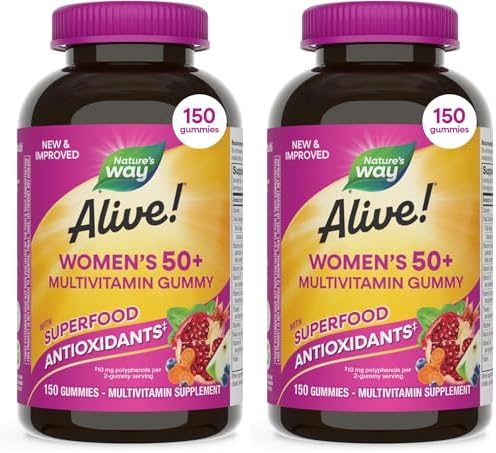 Nature's Way Alive! Women's 50+ Multivitamin Gummies, Mixed Berry, 60 ct | Daily Gummy Multi with B-Vitamins, Vitamin D3 & Calcium to Support Heart, Brain, & Bone Health for Women 50 and Older*