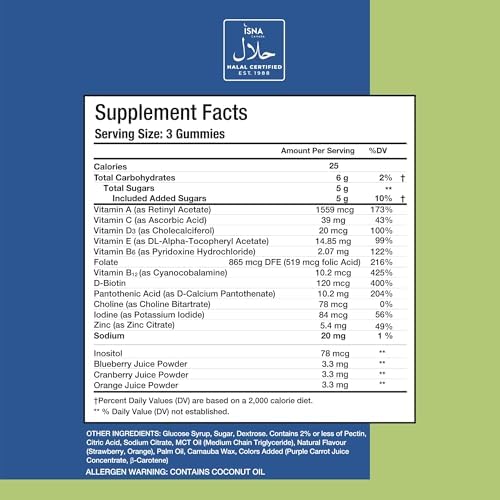 Noor Vitamins Halal Adult Multivitamin Gummy with Organic Fruit Blend for Men and Women; Non-GMO, Gluten Free, Gelatin Free Halal Vitamins - 90 Count