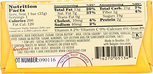 Chocolove Toffee and Almond Milk Chocolate Mini Bar, 1.3-Ounces (Pack of 12)