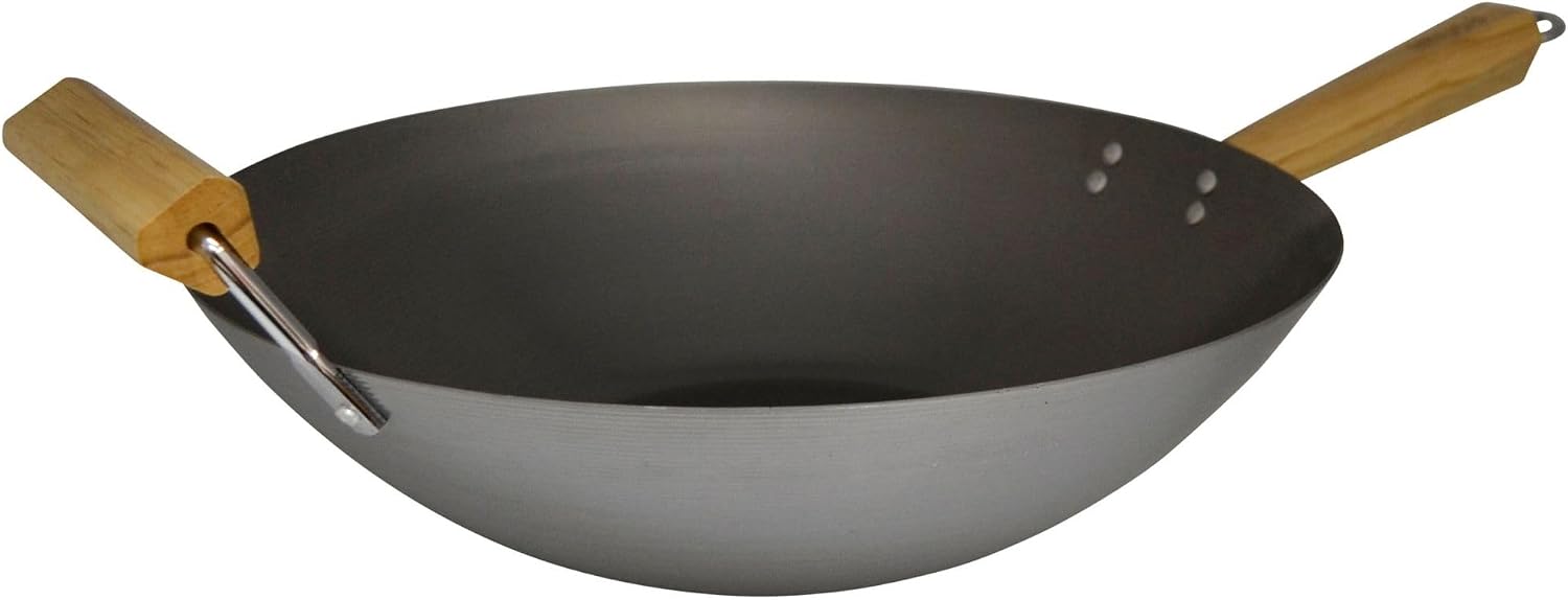 IMUSA 9.5 Inch Carbon Steel Nonstick Wok with Cool-touch Handle, Black | Cool-Touch Handle, Ideal for Stir Fry, Great for Everyday Meals