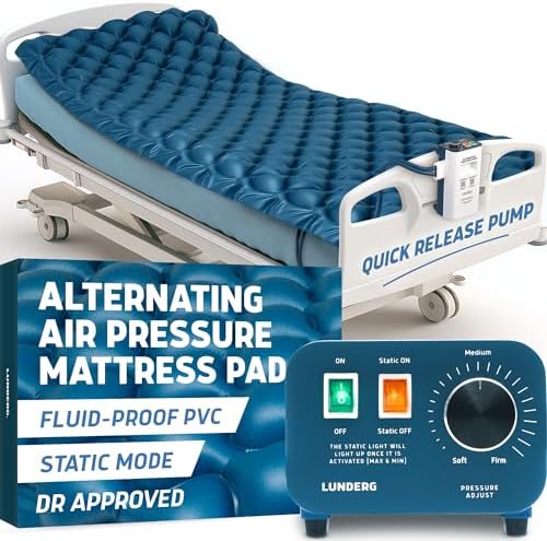 Lunderg PressuRelief Alternating Air Pressure Mattress Pad with Static Mode | With Snap-2-Pad Comfort Layer - Quiet Pump, Comfortable Bed Sore Prevention Mattress Topper for Hospital Bed or Home