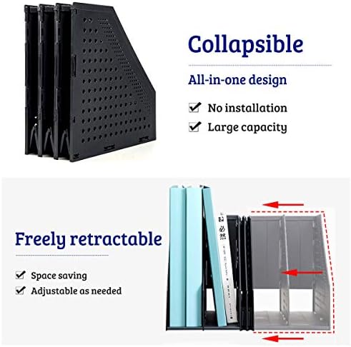 SAYEEC Collapsible Magazine Holder Plastic Desktop 4 Compartment File Rack Magazine Organizer Vertical File Divider Sorter Storage Document