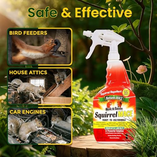 Nature's Mace Squirrel Mace Repellent 40 oz Spray | Squirrel and Chipmunk Repellent, Keep Squirrels Out of Your Garden, Attic, Bird Feeders, Fruit Trees, Plants, Potted Plants.