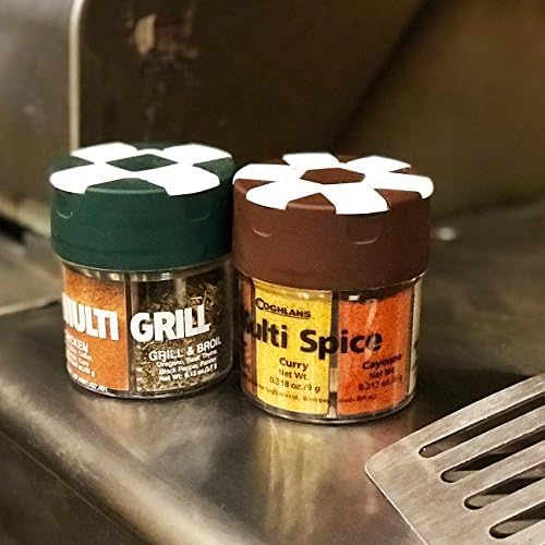 Coghlan's Multi-Grill Shaker – 4-in-1 Outdoor Spice Shaker with Flip-Top Lids for Chicken, Seafood, Steak, and Grilling Blends – Durable, Compact