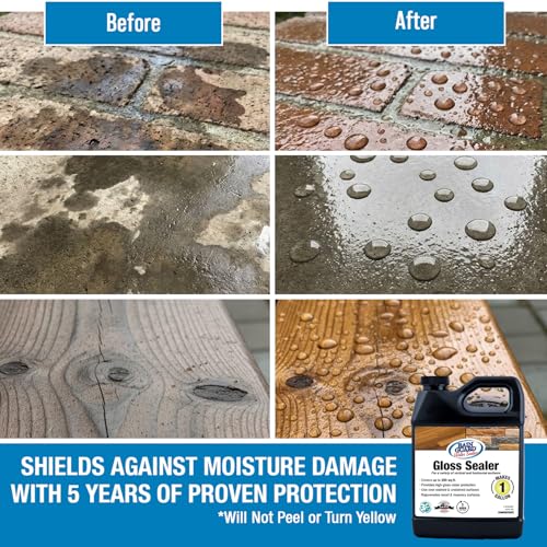 Rainguard Clear Gloss Sealer, Wet Look Water Based Silicone Acrylic Waterproofer for Concrete, Wood, Brick, Stone & Masonry Surfaces, Ready to Use, 1 Gallon | Water Based Silicone Acrylic For Wood, Brick, Stone & Masonry Surfaces, Ready To Use For Pavers…