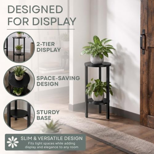 Convenience Concepts Graystone 24 inch 2 Tier Plant Stand - Industrial Stand for Plants, Vases, and Antiques, Urban Modern Design for The Living Room