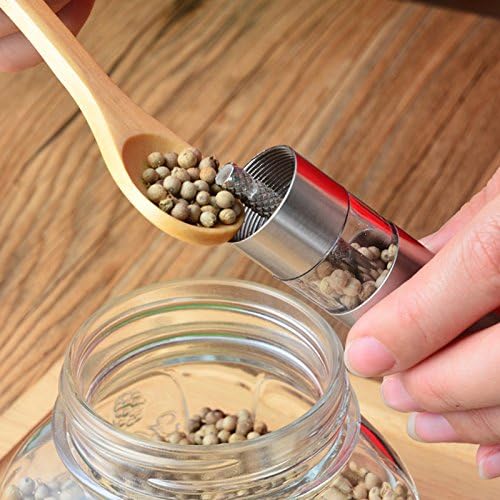 Salt and Pepper Grinder Set of 2, Stainless Steel Push Button Grinder Modern Design Thumb Grinder, for Black Pepper, Sea Salt and Himalayan Salt