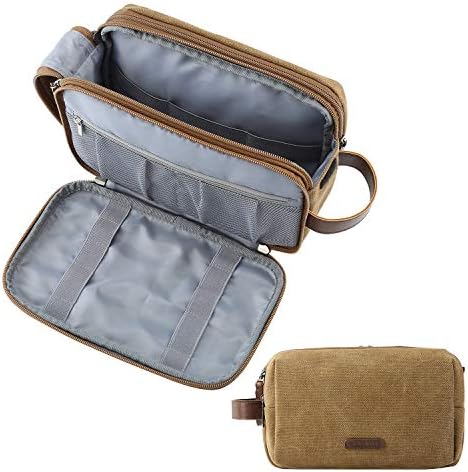 BAGSMART Toiletry Bag for Men, Canvas Travel Toiletry Organizer Dopp Kit Water-resistant Shaving Bag for Toiletries Accessories,Grey-Medium