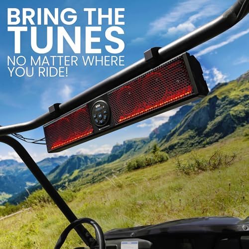 BOSS Audio Systems BRT26RGB IPX5 Weatherproof Bluetooth ATV Sound Bar - 26 Inches Wide, 4 inch Speakers, Tweeters, Amplified, Multicolor Illumination