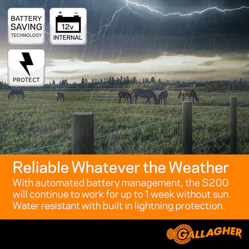 Gallagher S200 Solar Electric Fence Charger | 2.0 Joule Solar Powered Fence Energizer | Two Power Modes for Wildlife Deterrence and Livestock