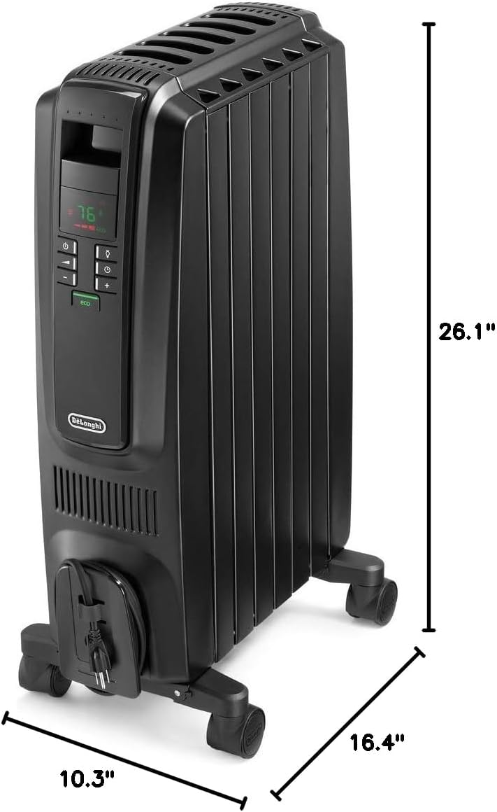 De'Longhi Dragon Digital Oil Filled Radiator Heater, 1500W Electric Space Heater for indoor use, programmable timer, Energy Saving, full room heater with safety features TRD40615E