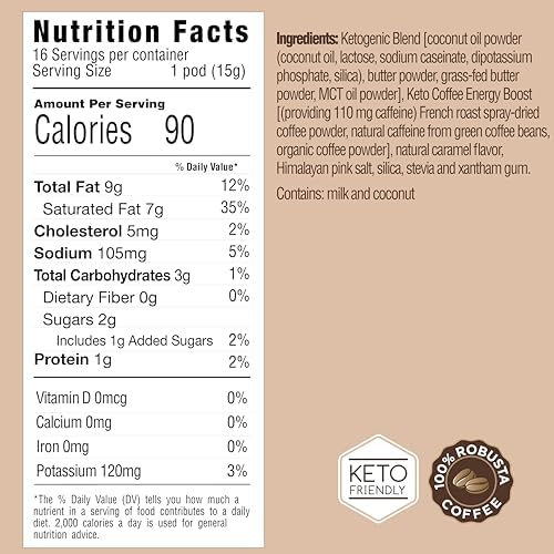 Rapidfire Caramel Macchiato Ketogenic High Performance Keto Coffee Pods, Supports Energy & Metabolism, Weight Management, Single Serve K Cup, Brown, 16 Count