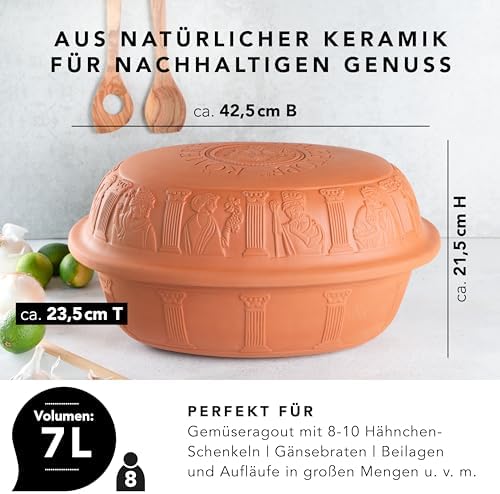 Romertopf Clay Roaster | Non-Stick Dutch Oven | Healthy Pot Cooking | Clay Baker | Versatile Cooking Vessel - 7.3 Quarts (7 Liters) For Up To 8 People