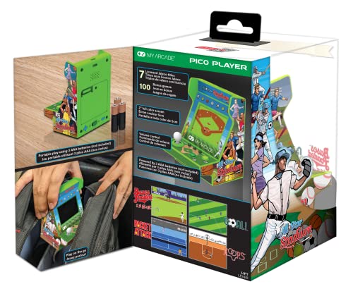 My Arcade All Star Stadium Pico Player- Fully Playable Portable Tiny Arcade Machine with 107 Retro Games, Toys for Kids, 2" Screen, Green