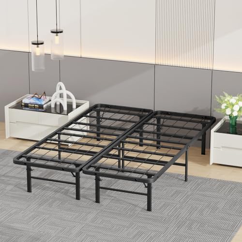 BestMassage | Twin Bed Frame | Metal | Heavy Duty Steel Slats with 6 Legs | Foldable | Sturdy, No Box Spring Needed | Easy to Assemble with Under-Bed Storage | Furniture for Home, Dorms