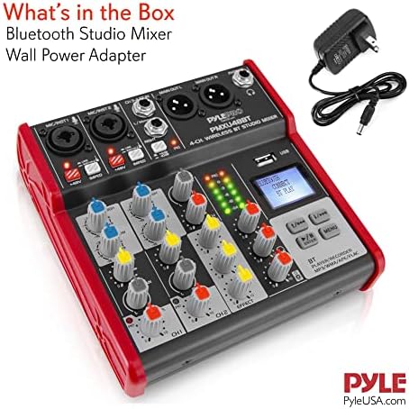 Pyle Studio Audio Sound Mixer Board - 4 Channel Bluetooth Compatible Professional Portable Digital DJ Mixing Console W/USB Mixer Audio Interface