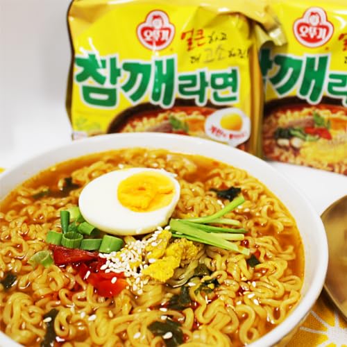 OTTOGI Spicy Sesame Flavor Ramen – Korean Instant Noodle with Egg Block, Spicy Sesame Broth, 4.05 oz (Pack of 5)