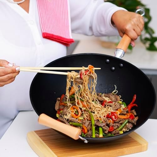 JOYCE CHEN Professional Series 14-Inch Cast Iron Wok with Maple Handle