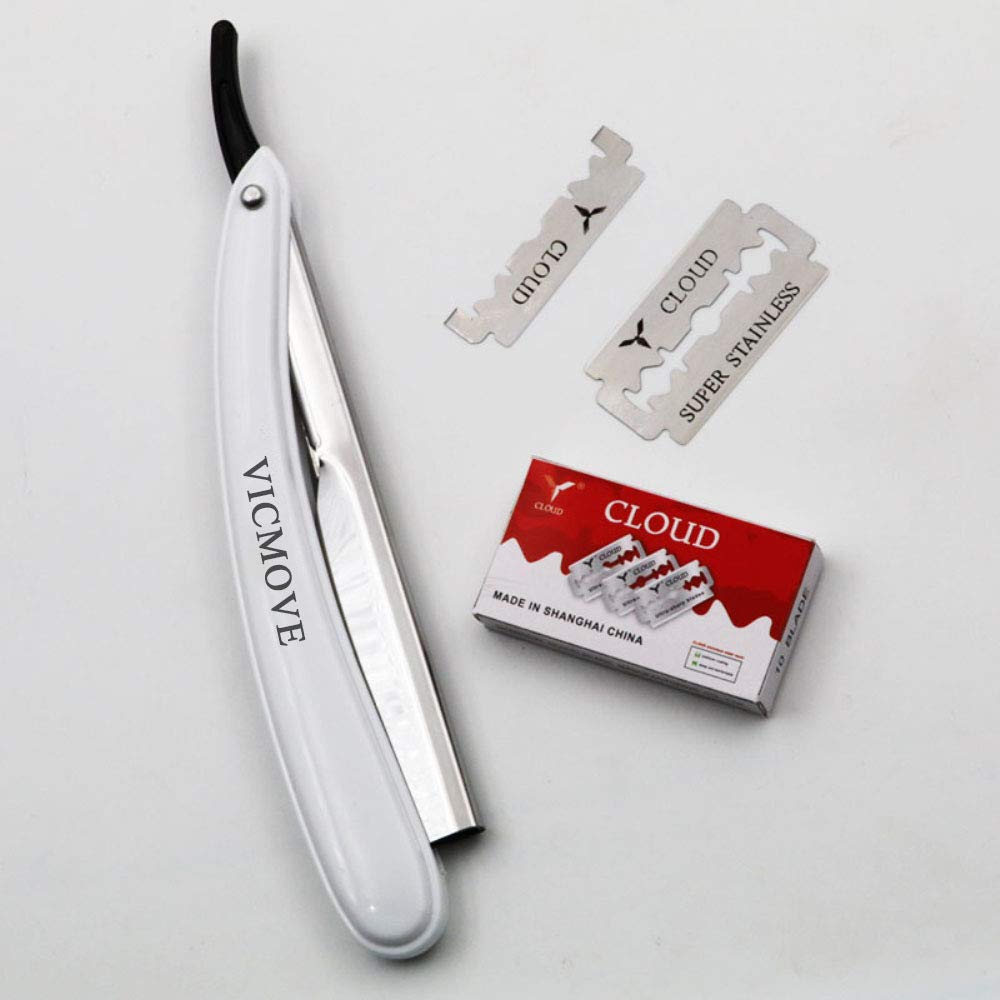 Professional Barber Straight Edge Razor Safety with 20-Pack Derby Blades - 100 Percent Stainless Steel - by VICMOVE (1 razor + 20 blades)