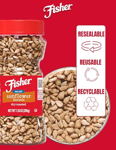Fisher Dry Roasted Sunflower Seeds Kernels with Sea Salt, 7.25 oz, Sunflower Seeds to Eat, Gluten-Free, No Sugar Added, Crunchy Snacks for Adults, Perfect for Salads, Yogurt, & On-the-Go Snacking