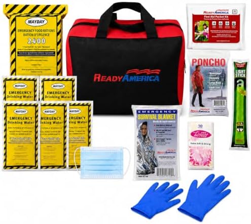 Ready America 70080 1-Person 3-Day Emergency Tote | Emergency Go-Bag with First Aid Kit, Survival Blanket, Emergency Food for Earthquake, Fire & Flood