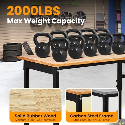 48" Adjustable Workbench, 8-Level Height Adjustable Rolling Work Table with Casters & Scale, Sit & Stand 2-in-1 Garage Tool Table with Pegboard & Hooks, for Workshop, Warehouse, DIY Projects