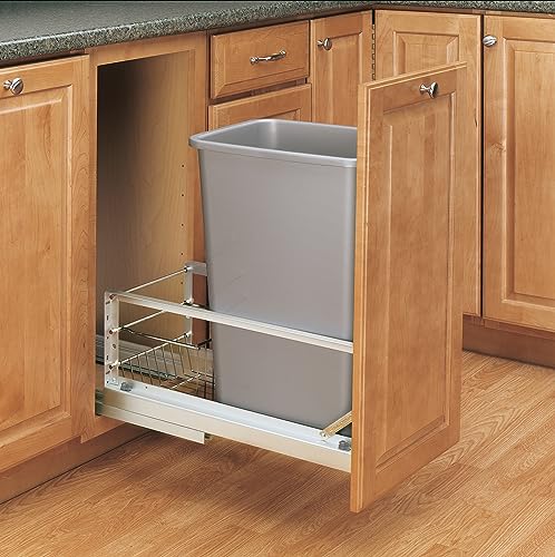 Rev-A-Shelf - 5349-18DM-217 - Double 35 Qt. Pull-Out Brushed Aluminum and Silver Waste Container