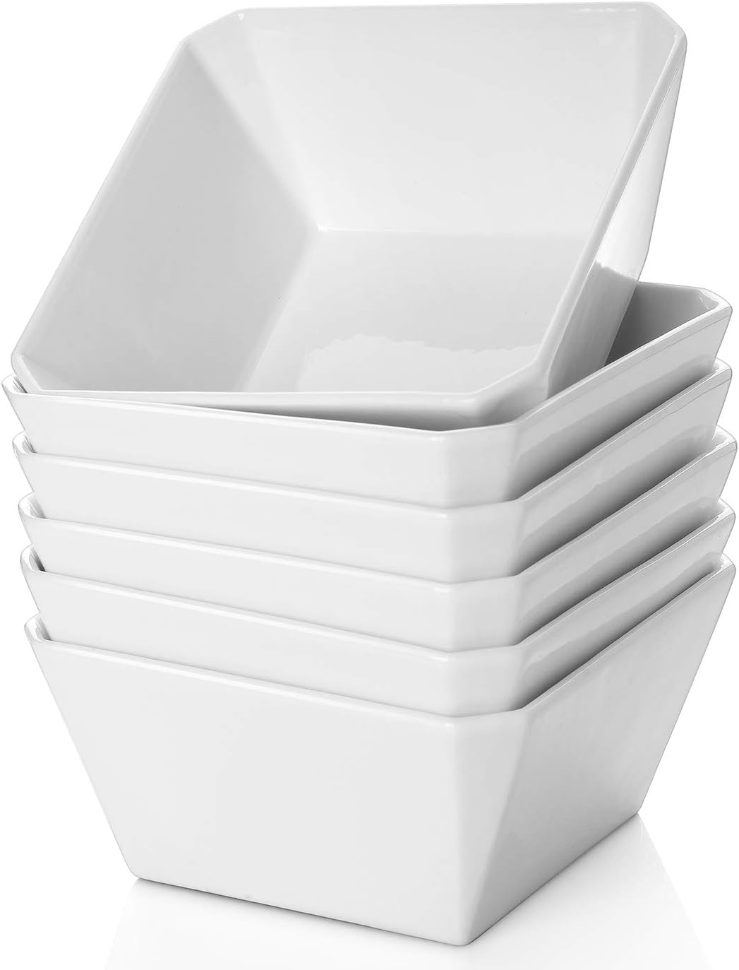 Samsle Porcelain Cereal Bowls, 16 oz Square Serving Bowls Set, 5 Inch White Ceramic Bowls for Salad, Soup, Snack, Dessert and Marmalade