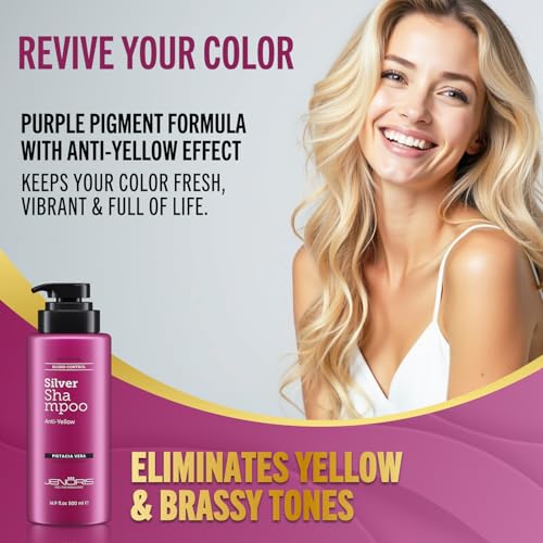 Jenoris Silver Purple Shampoo For Blonde, Silver, Gray & Lightened Hair – Neutralizes Yellow & Brassy Tones – Enriched with Natural Oils