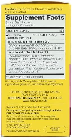 Renew Life Women's Probiotic 25 Billion CFU | 30 Vegetarian Capsules | Supports Urinary, Digestive, and Immune Health | Dairy, Soy and Gluten-Free Supplement