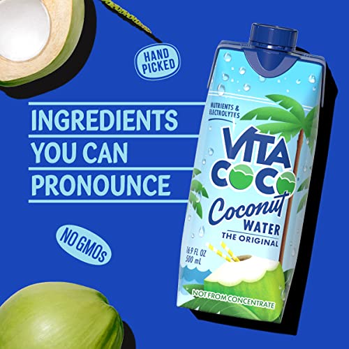 Vita Coco Coconut Water, Pure Original, Refreshing Coconut Taste, Natural Electrolytes, Vital Nutrients, 33.8 Oz (Pack of 6)