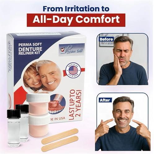 Perma Soft Denture Reliner Kit - Relines 2 Denture Plates - Semi Soft DIY Denture Liner for Upper and Lower