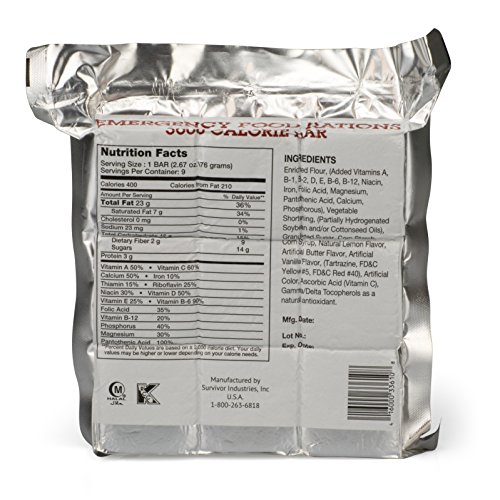 Grizzly Gear Emergency Food Rations- 3600 Calorie Bar (Vanilla Poundcake) - 3 Day, 72 Hour Ready To Eat Supply For Disaster, Hurricane, Flood Preparedness - Non Thirst Provoking - 5 Year Shelf Life