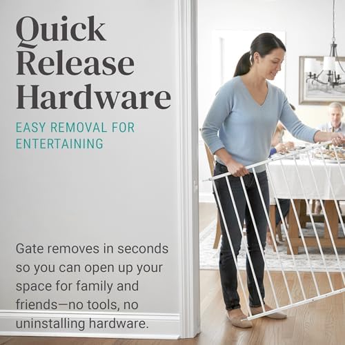 KidCo 24.75-42.5" Safeway Walk Through Baby Gate for Stairs and Doorways | No-Trip Top of Stairs Baby Gate No Bottom Bar | Quick-Release Mounted Hardware for Security and Easy Removal (Black)