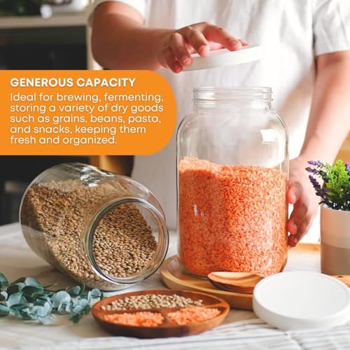 4-Pack 1 Gallon Glass Jar with Lid | Wide Mouth Food Storage Canisters | Heavy-duty Glass Jars with Airtight Lid for kombucha, pickling, canning, fermentation, cider, wine and bulk pantry storage