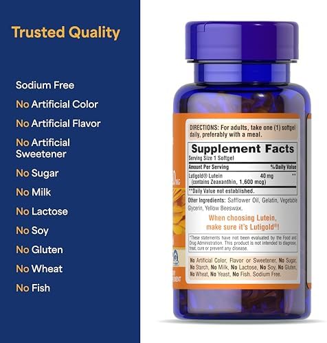 Puritan's Pride Premium Lutigold™ Lutein Carotenoid 40mg with Zeaxanthin