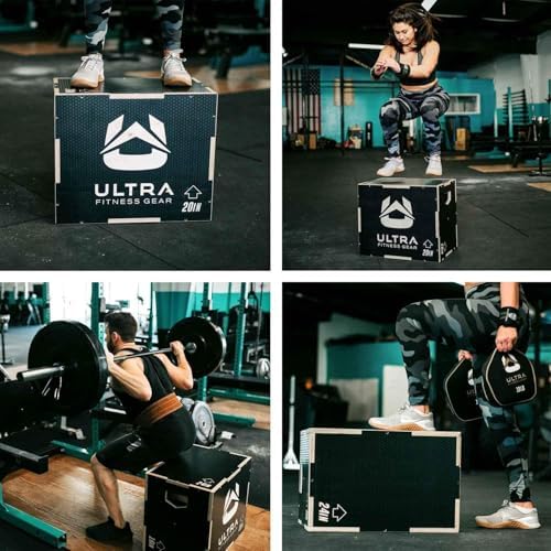 Wooden Plyo Box, 31 Plyometric Jump Training Squat, Step Up, Jumps & More Workout Size S, M, L, XL, Home Gym Exercise Equipment (Black Anti-Slip, Small 16/14/12)