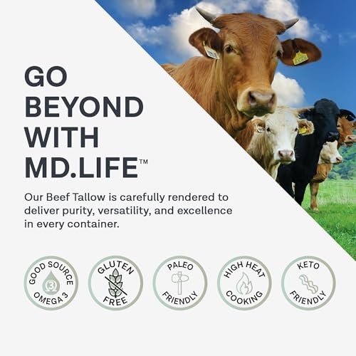 MD. Life Beef Tallow for Cooking - Food Grade Grass Fed Beef Tallow for Cooking Oil Replacement - 28 Ounce - Pasture Raised Keto Friendly Beef Tallow- Used to Make Candles & Soap