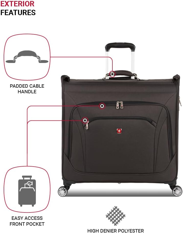SwissGear 7895 Premium Rolling Garment Bag, Bonus Hanging Feature, Men's and Women's, 24-Inch Luggage - Black