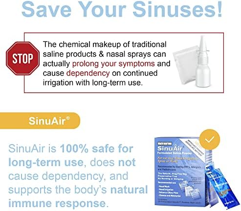 SinuAir Sinus Rinse Salt Solution - Saline Powder for SinuPulse System, Neti Pot Flush, Nasal Wash Squeeze Bottle, & Nose Irrigation, Enhanced Formulation & Cleaning for Sinuses, 180 Packets
