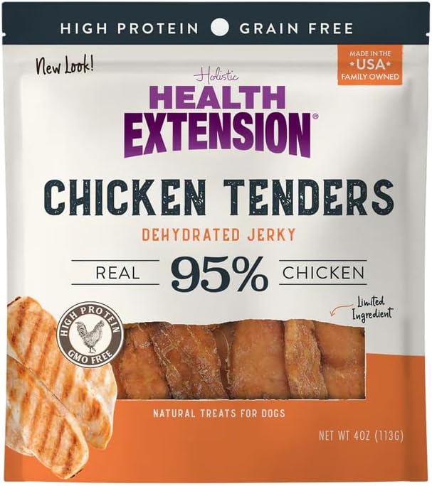 Health Extension Grain-Free Chicken Tenders Dog Treats, 4oz (113g) – Natural, Crispy Gourmet Training Treats for Adult Dogs and Puppies