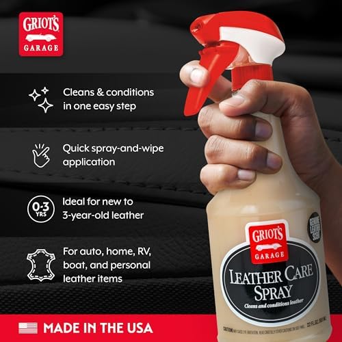 Griot's Garage Leather Care Spray, Car Seat Cleaner and Conditioner for Upholstery, Furniture, Clothing, and More, 10994, 22oz