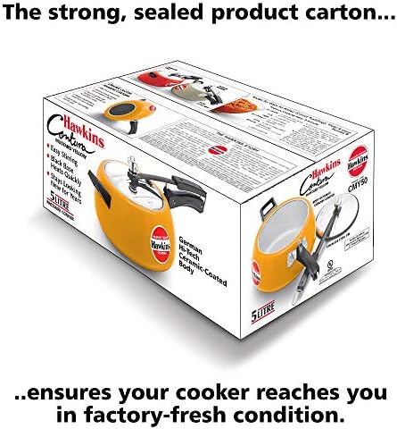 Hawkins 5 Litre Contura Pressure Cooker, Ceramic Coated Handi Inner Lid Cooker, Tomato Red (CTR50)