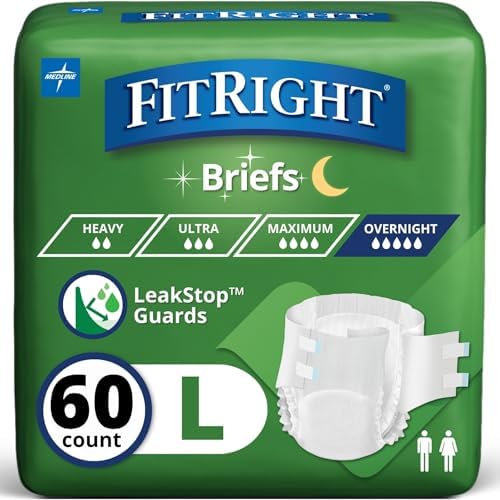 FitRight Adult Incontinence Briefs with Tabs, Extended Wear, Medium, 27" to 43", 15 Count