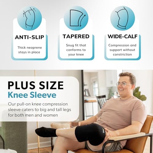 BraceAbility Plus Size Neoprene Knee Sleeve - 5X Bariatric Compression Support Brace for Women's or Men's Arthritis Joint Pain Relief and Treatment, Fitting Big Legs and Obese Thighs (5XL)